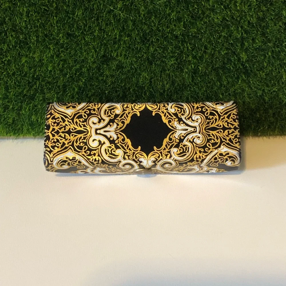 Vtg Black/Gold Regal Filigree Lipstick Hardcase w/ Interior Mirror